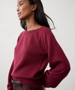 Bright Wine Cotton Pointelle Volume-Sleeve Sweater