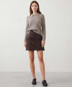 Brown Heather Boucle Collar-Neck Sweater