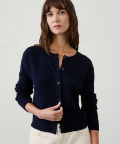 Preppy Navy Textured Cardigan Sweater