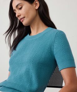Bahama Bay Blue Cotton Ribbed Textured Sweater