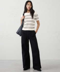 White Stripe Cotton Striped Ribbed Textured Sweater