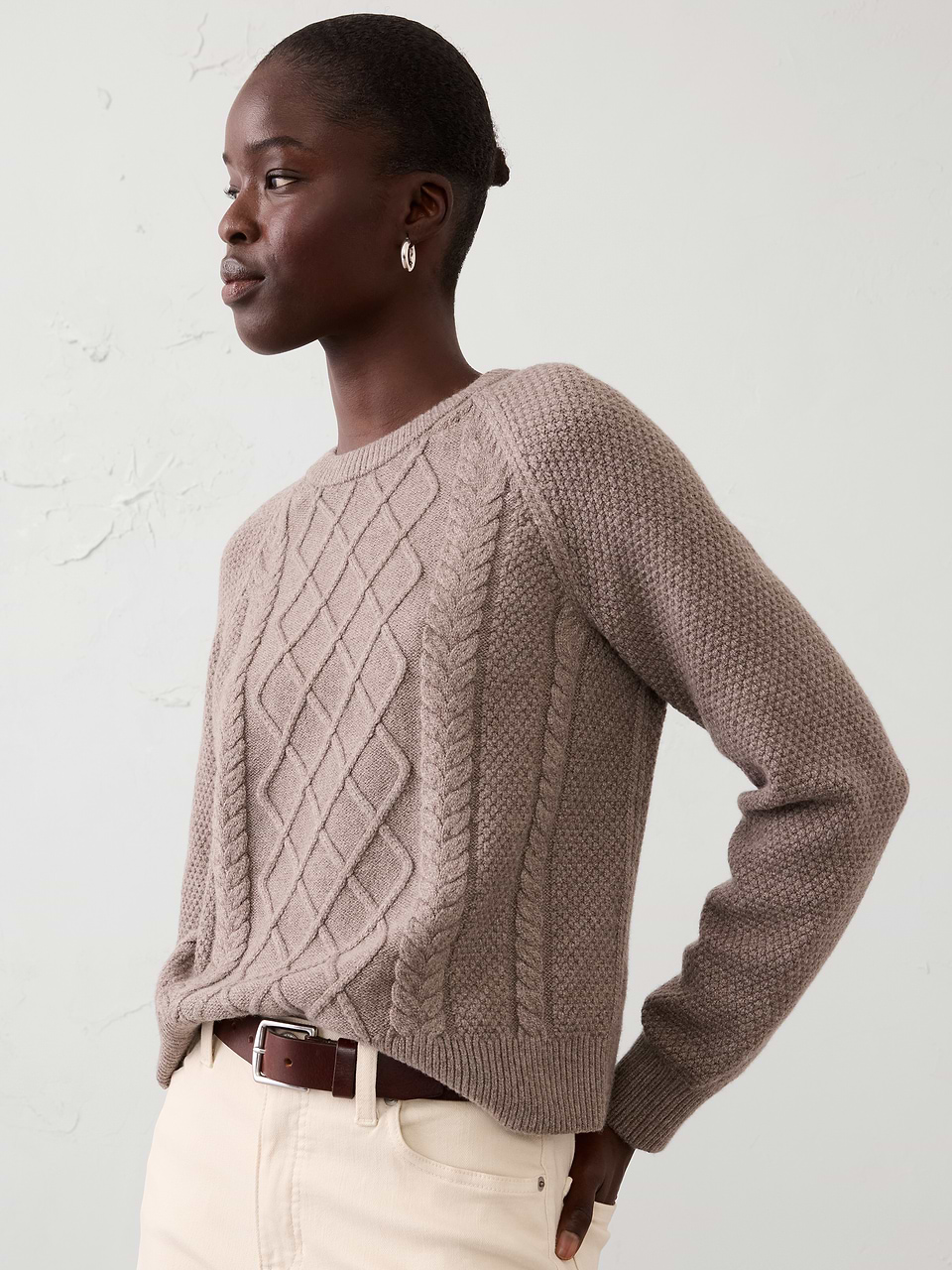 Brown Heather Perfectly Soft Cable Sweater