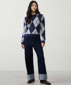 Sailor Navy Plush Argyle Sweater