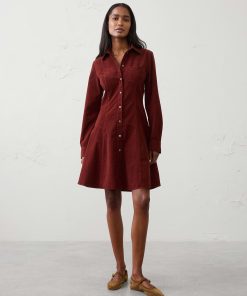 Deep Brick Corduroy Above-Knee Dress