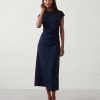 Preppy Navy Soft Touch Side-Shirred Midi Dress