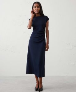 Preppy Navy Soft Touch Side-Shirred Midi Dress