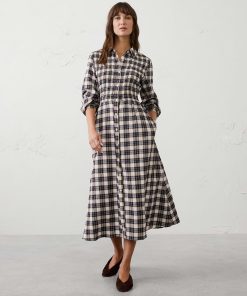 Brown Plaid Breezy Plaid Smocked Midi Dress