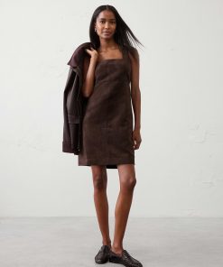 Dark Chocolate Vegan Suede Empire-Waist Mini Dress