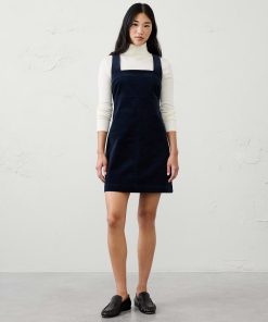 Preppy Navy Corduroy Empire Square-Neck Mini Dress