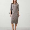 Brown Heather Ribbed Polo Midi Sweater Dress