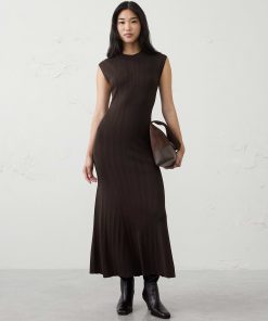 Dark Chocolate Ribbed Mock-Neck Sweater Maxi Dress