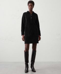 Black Collared Above-Knee Shift Dress