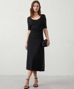 Black Mesh Scoop-Neck Midi Dress
