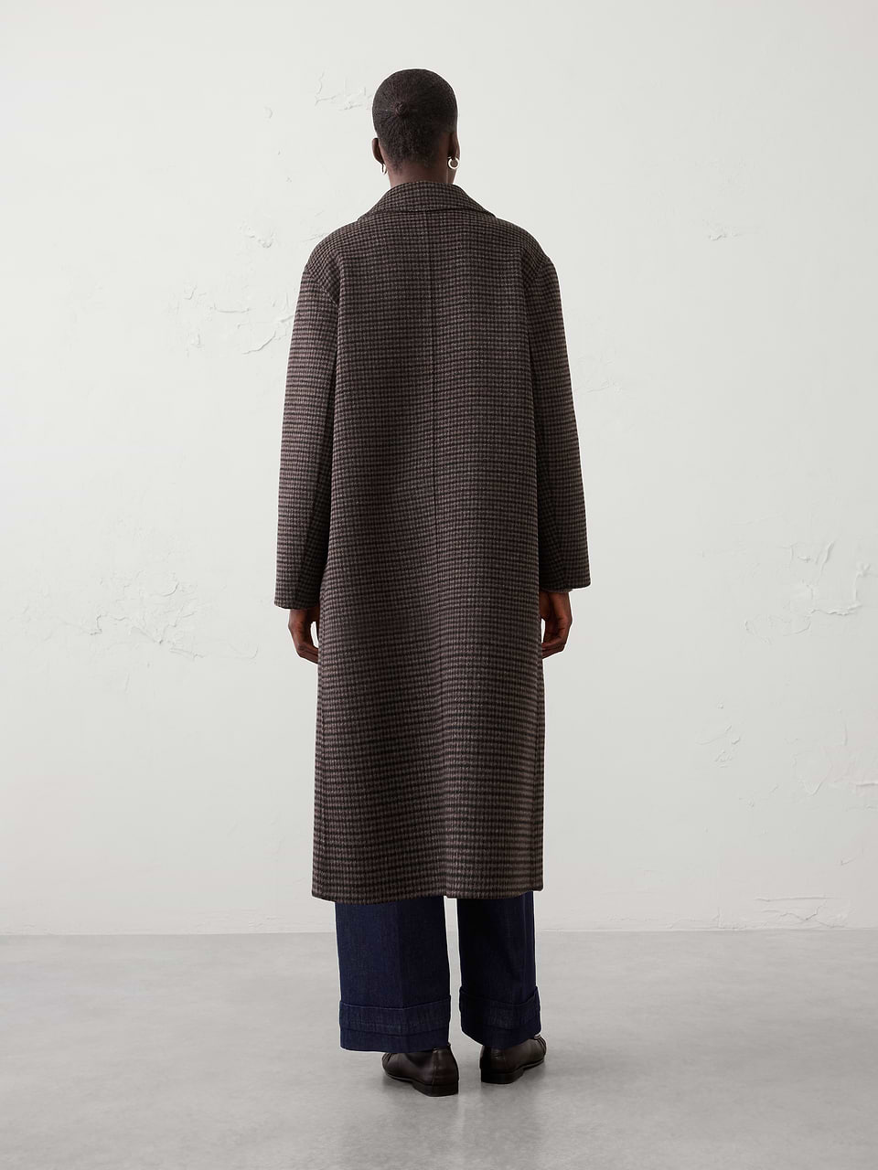 Brown Plaid Polyester-Wool Blend Reversible Double Face Coat - Image 2