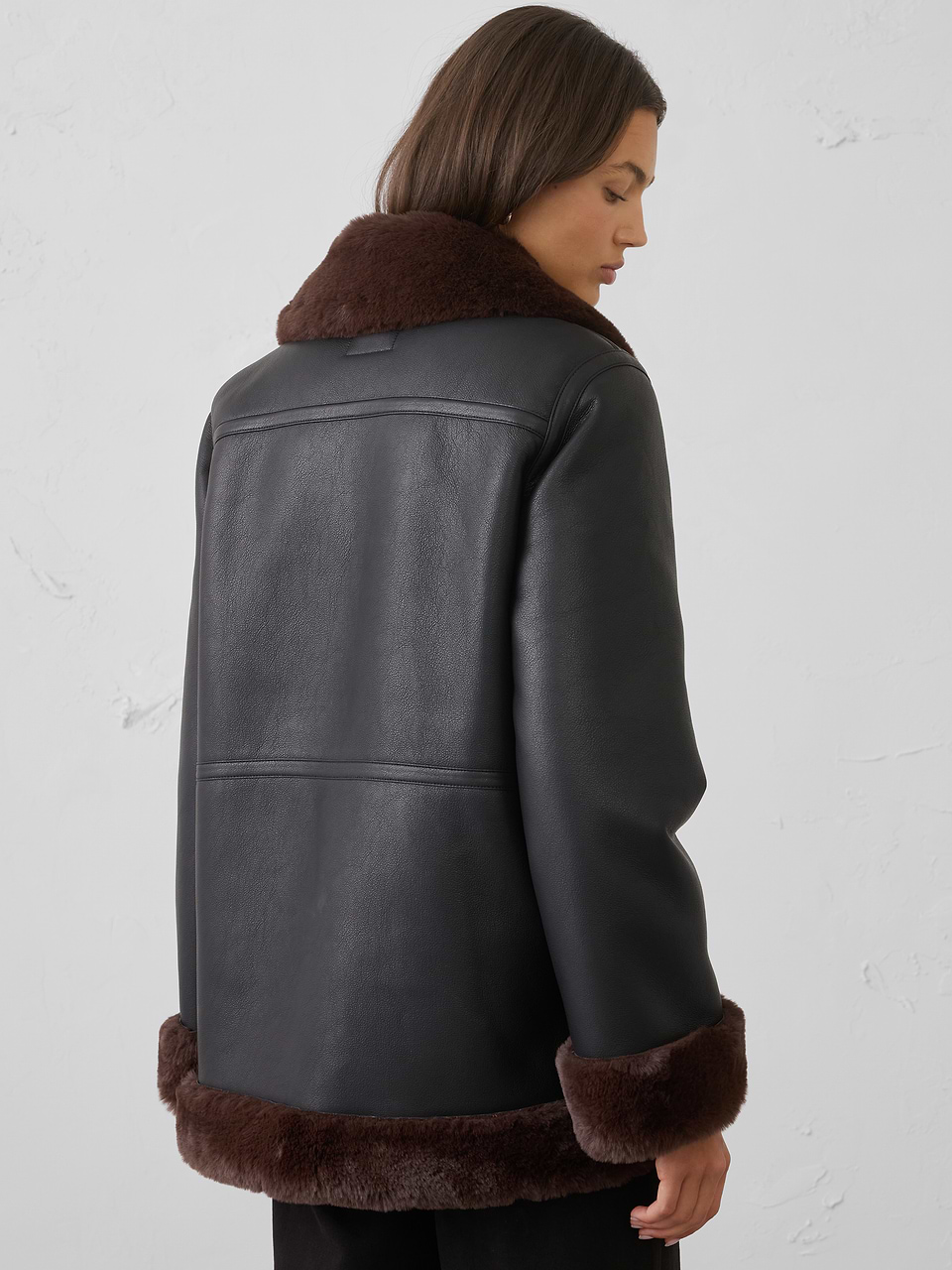 Black Vegan Leather Fur Jacket - Image 2