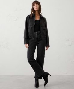 Black Vegan Leather Bomber Jacket