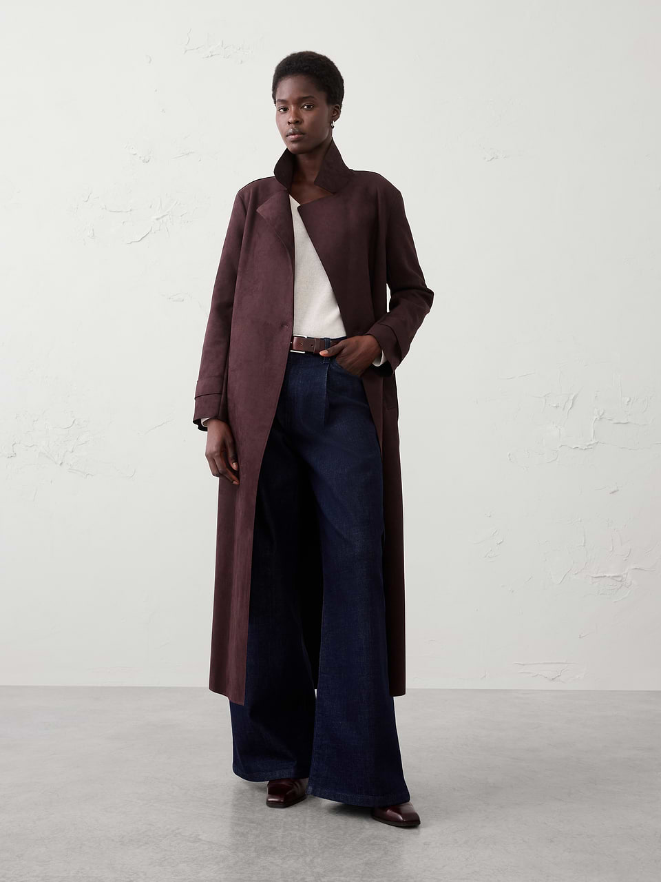 Dark Chocolate Vegan Suede Long Coat