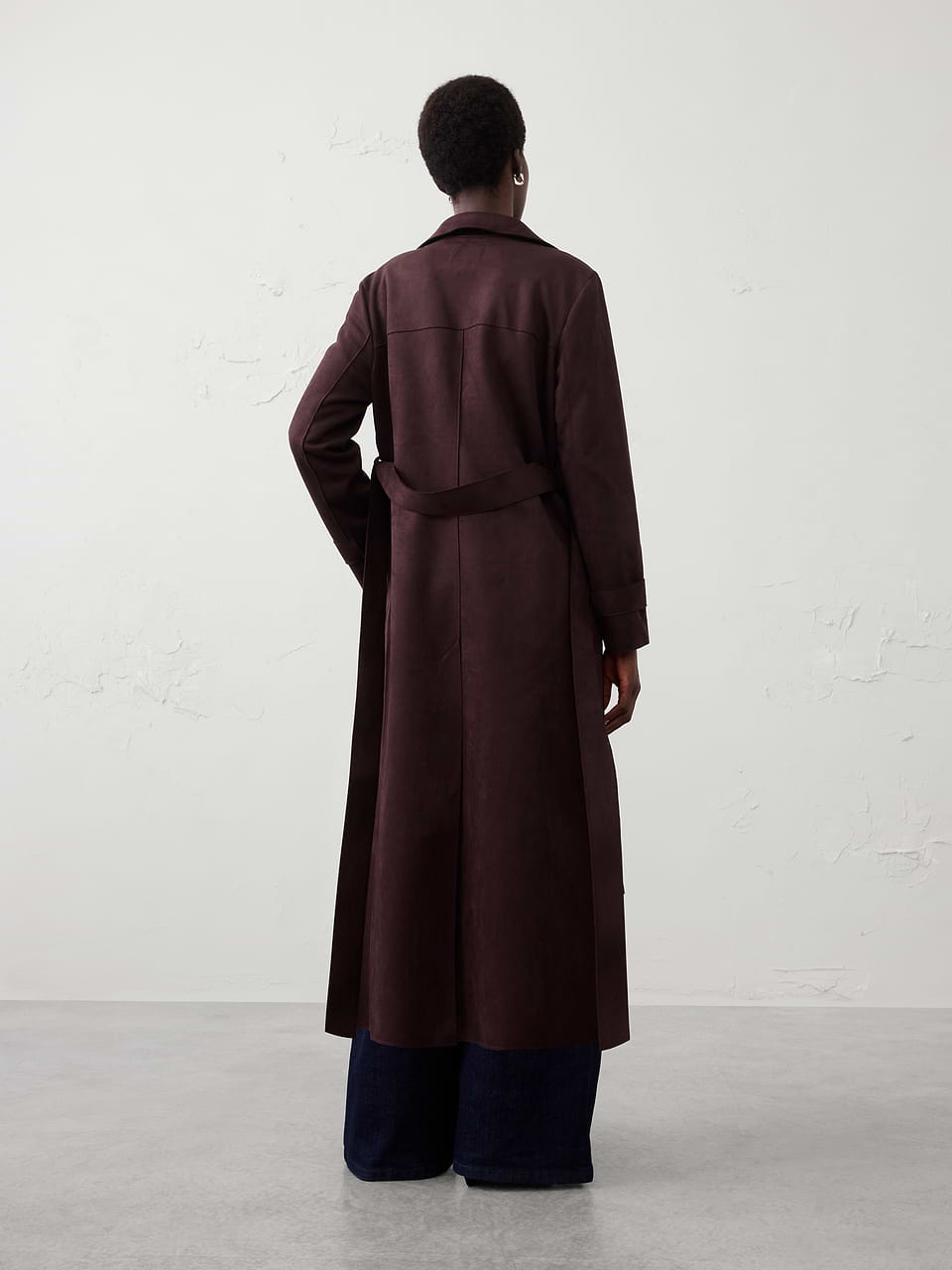 Dark Chocolate Vegan Suede Long Coat - Image 2