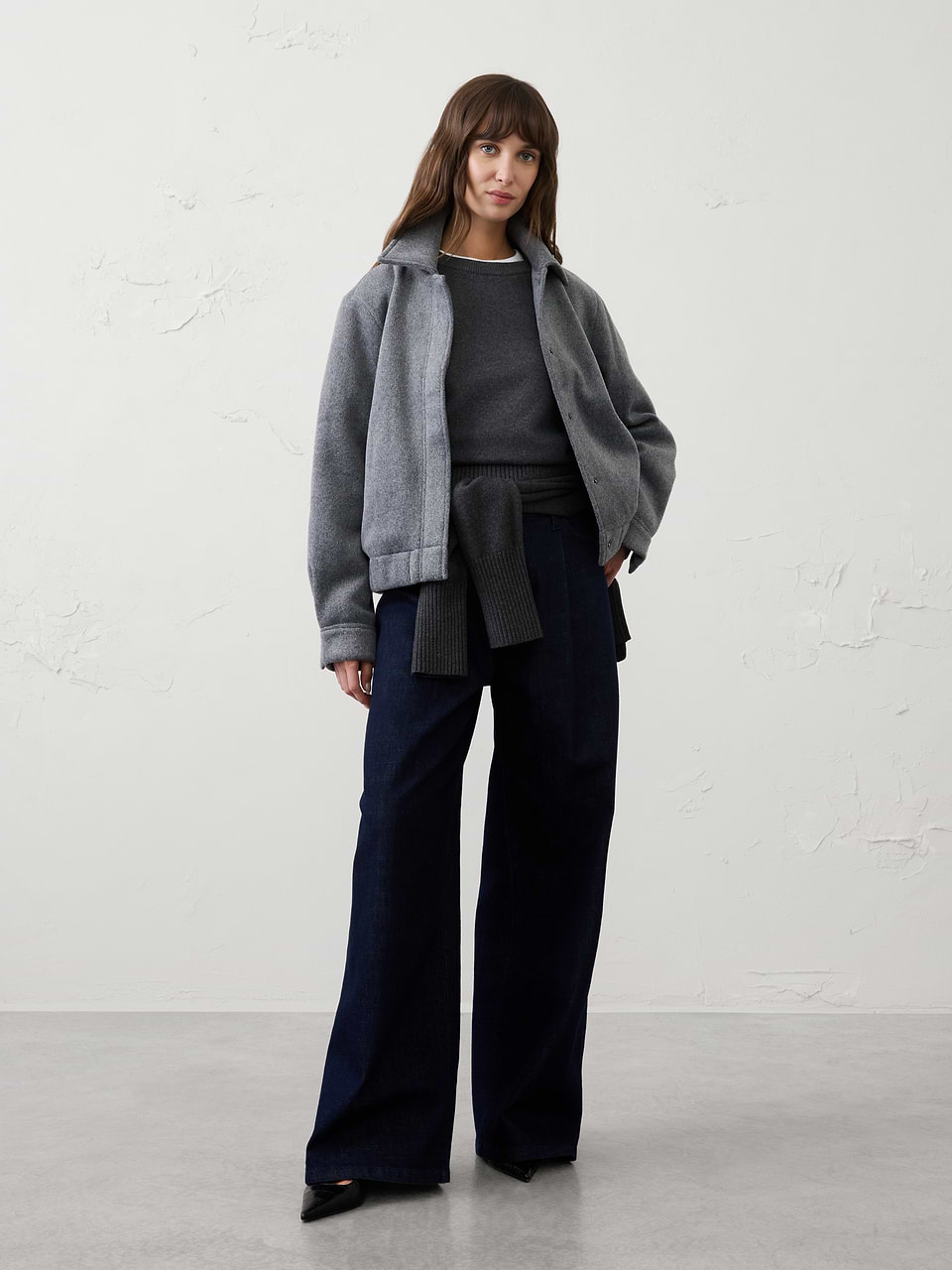 Light Gray Heather Knit Melton Short Jacket