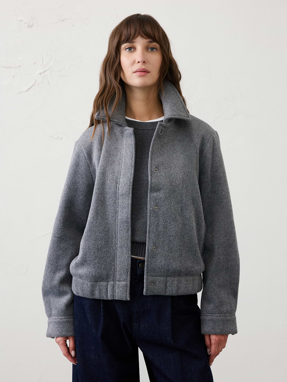 Light Gray Heather Knit Melton Short Jacket - Image 3