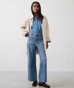 Medium Wash Wide-Leg High-Rise Patch Pocket Jean