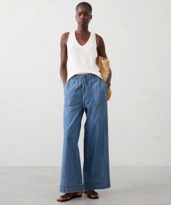 Medium Wash Relaxed-Fit Wide-Leg Mid-Rise Pull-On Painters Jean