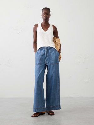 Medium Wash Relaxed-Fit Wide-Leg Mid-Rise Pull-On Painters Jean